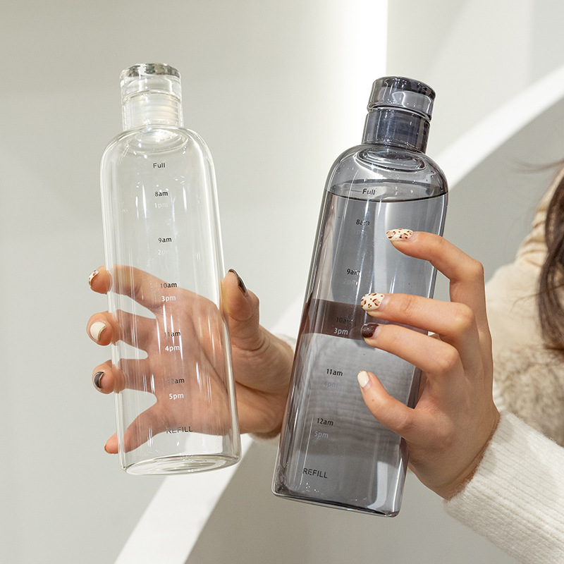 INS Glass Bottle With Time Marker Transparent Drinks
