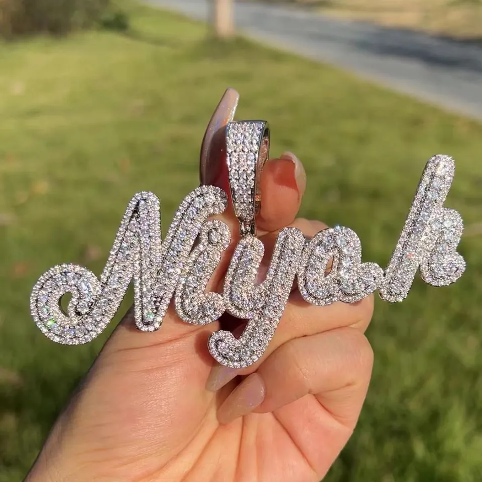 ICY Hip Hop Jewelry Brush Cursive Letter Pendant