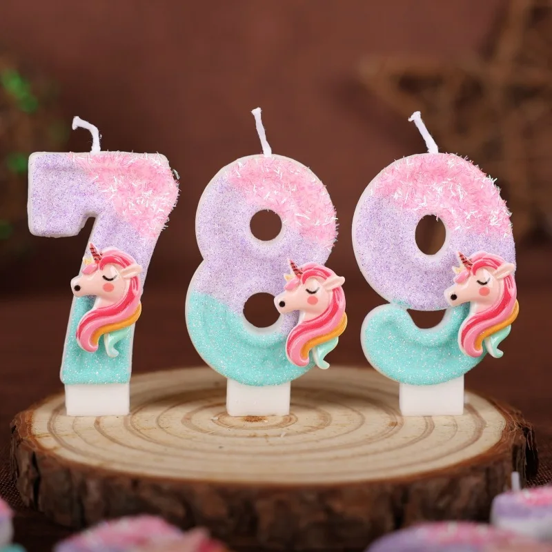 0-9 Zahlen Cartoon Einhorn Digitale Kerzen für Kinder 4
