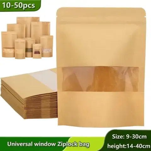 Fensterbeutel aus Kraftpapier Wiederverschließbar Selbstdichtende Verpackungsbeutel zur Aufbewahrung
