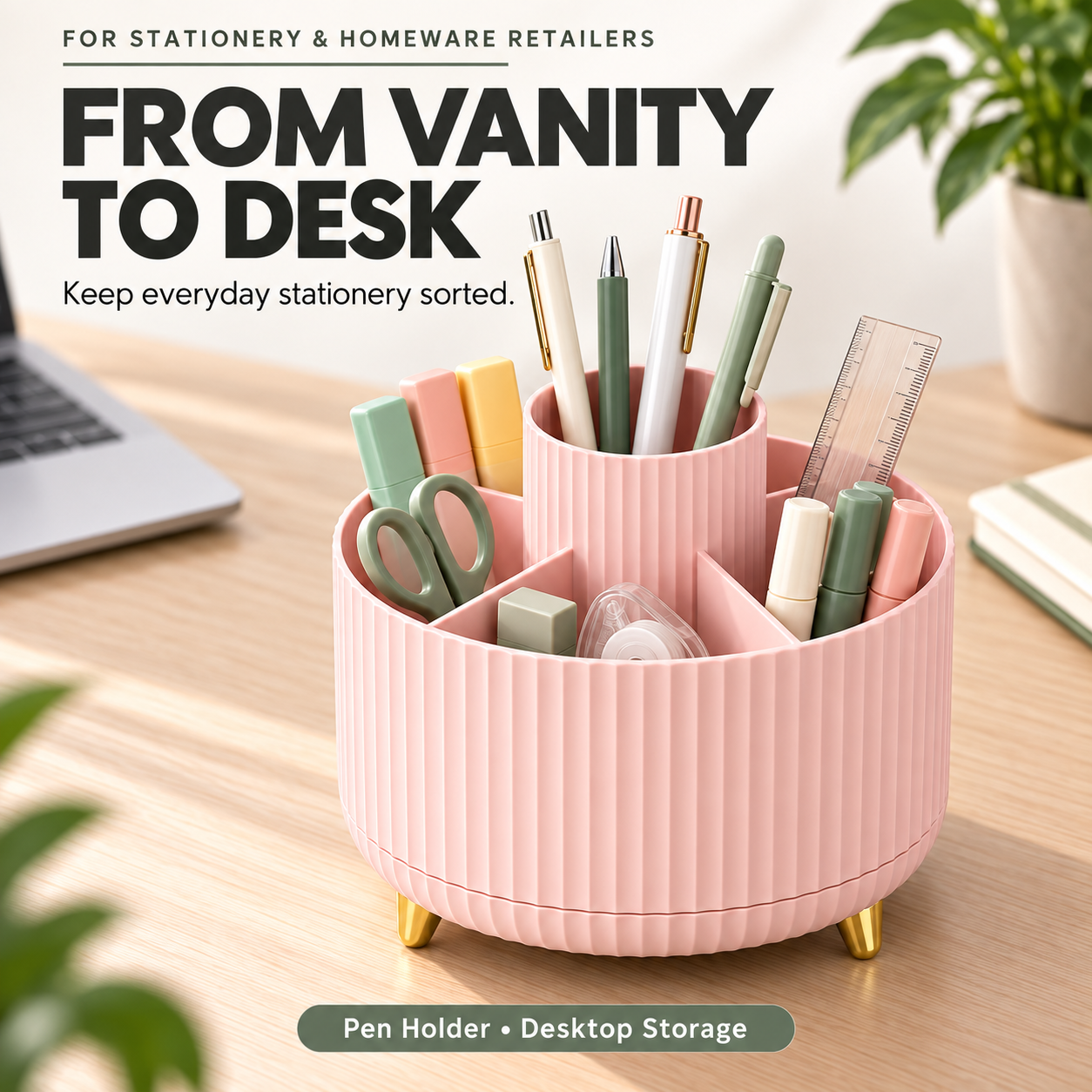 360° Rotating Makeup Brush Organizer 5-Compartment Desktop Cosmetic 2