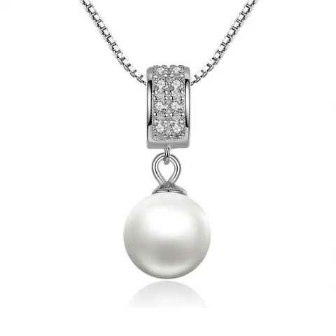 925 Sterling Silver Simulated Pearl Pendant Necklace Long