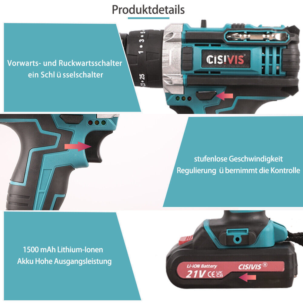 21V Cordless Drill Set 45Nm Variable Speed 4