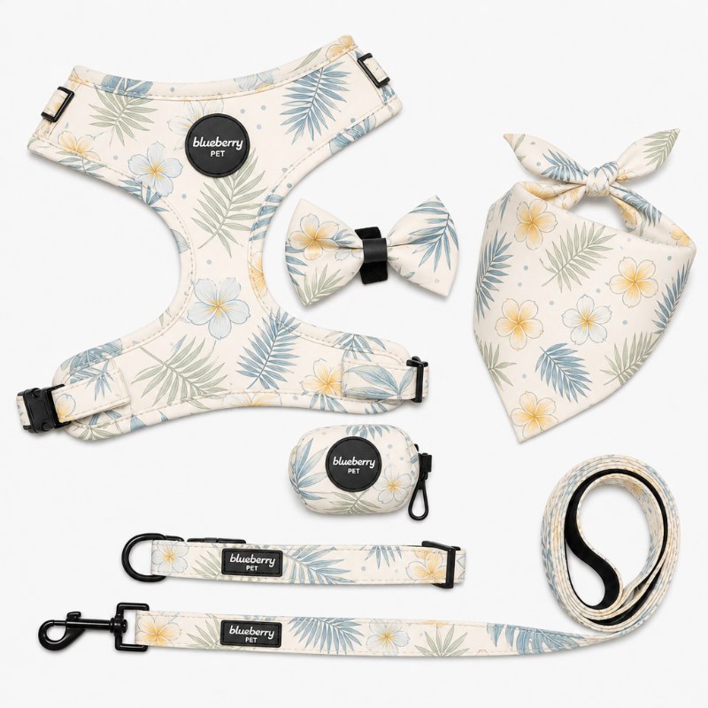 Tropical Palm Leaf Dog Harness Set