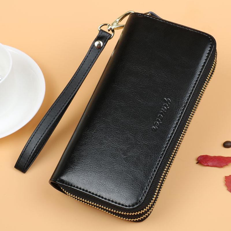 Oil Wax Leather Wallet Women Long Double-layer Zipper