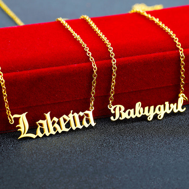 Name Necklace Personalized Stainless Steel Gold Plated Old