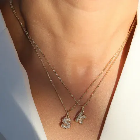 Luxury Mini A-Z Initial Pendant Necklace with Zircon