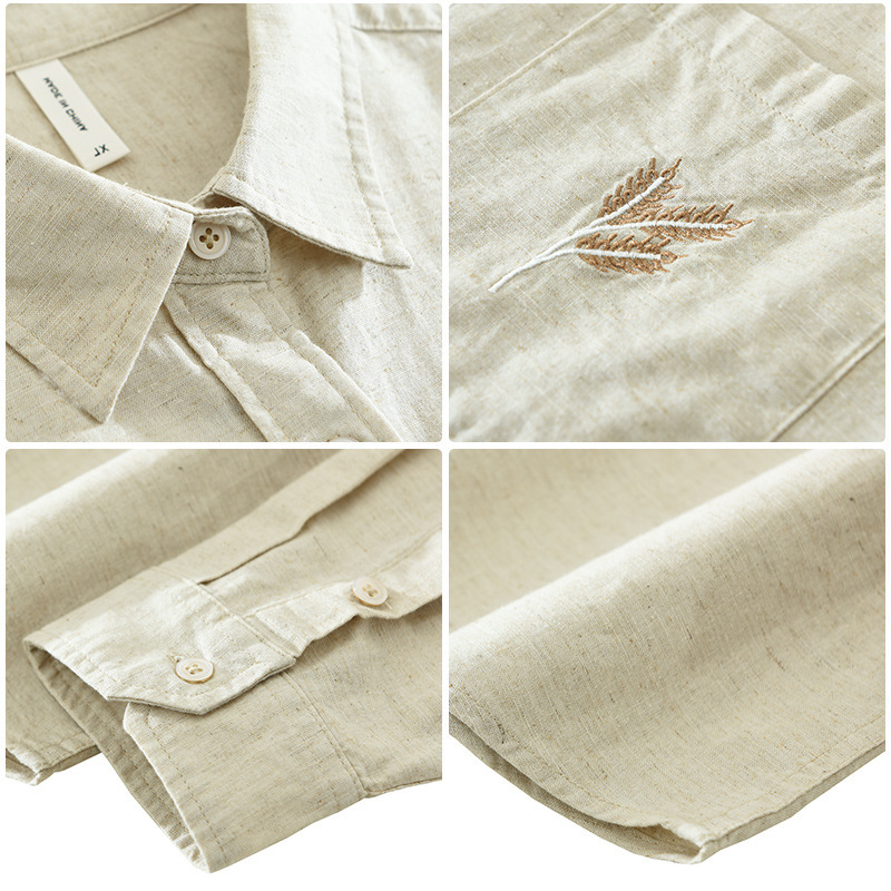 Men's Cotton Linen Shirt With Chest Pocket 4