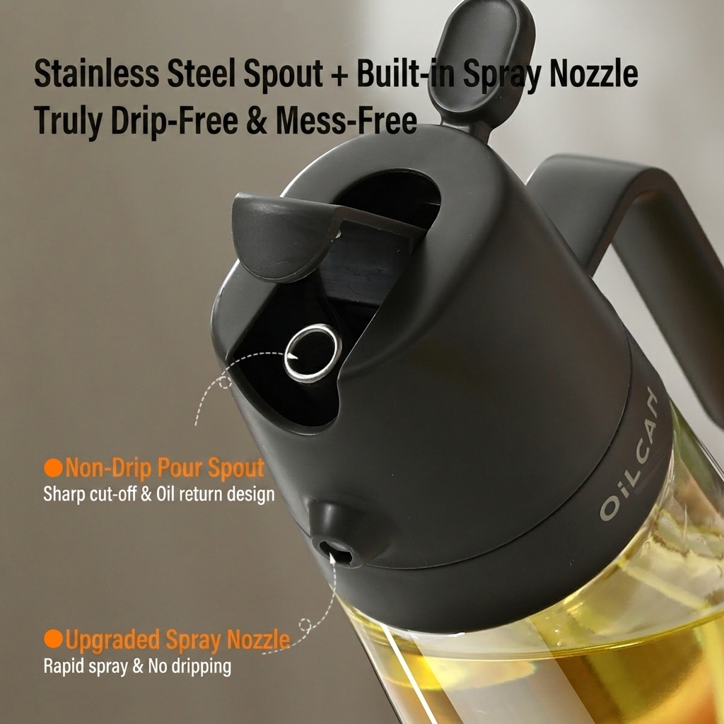 2-in-1 Glass Oil Dispenser with Sprayer 3