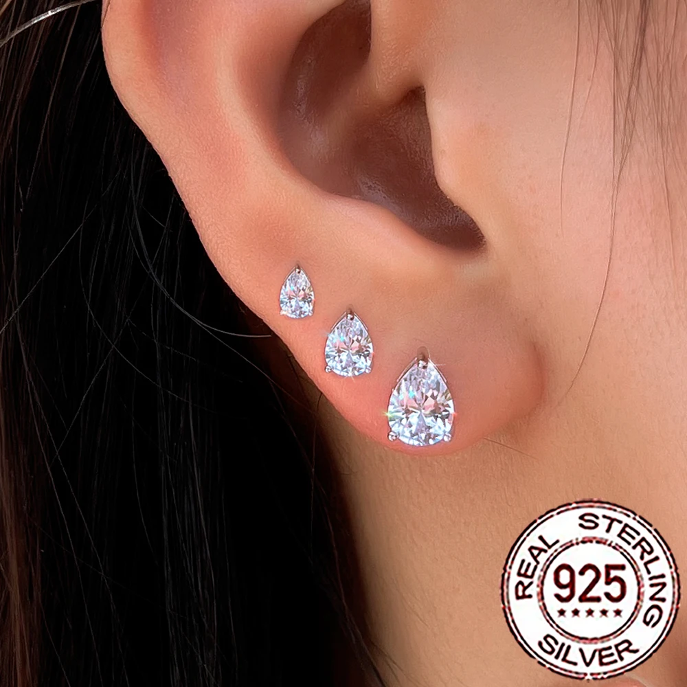QooLady S925 Sterling Silber Glänzende Zirkonia Wasser Tropfen
