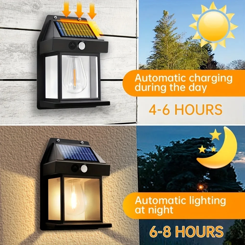 Solar-Wolfram-Nachtlampe Intelligenter Bewegungsmelder Wandlampe 3 Beleuchtungsmodi Wasserdicht für 2