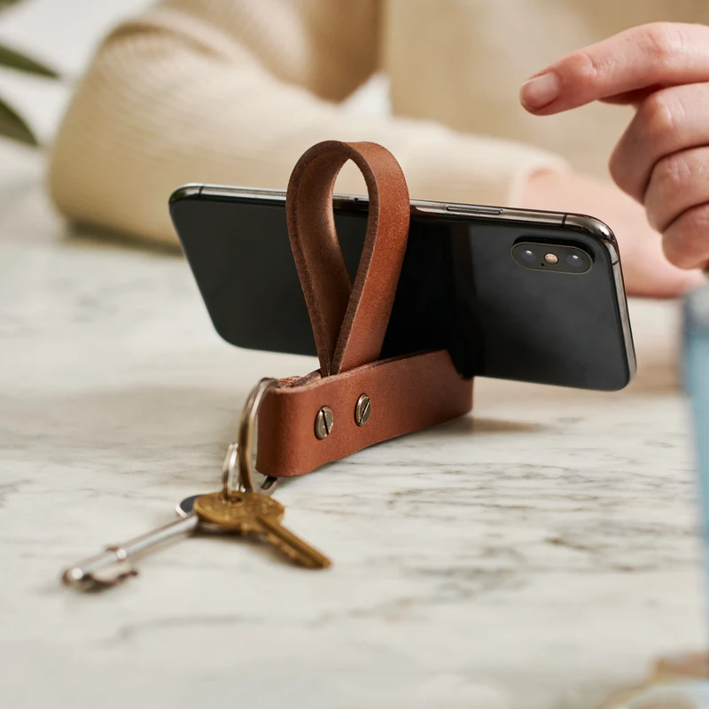 Leather Phone Stand Key Ring Dad Gift Mobile