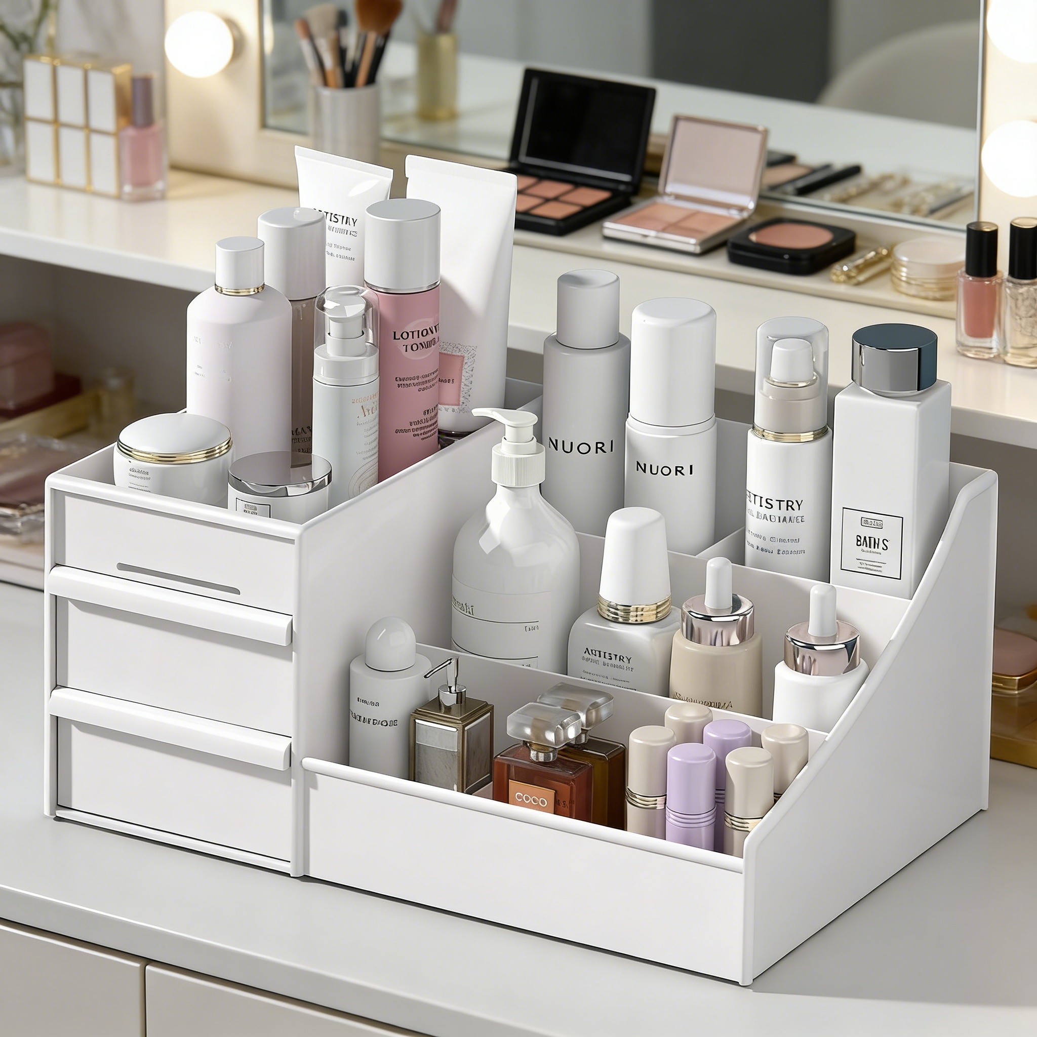 Elegant Desktop Makeup Organizer With Drawers Multi-Compartment Storage
