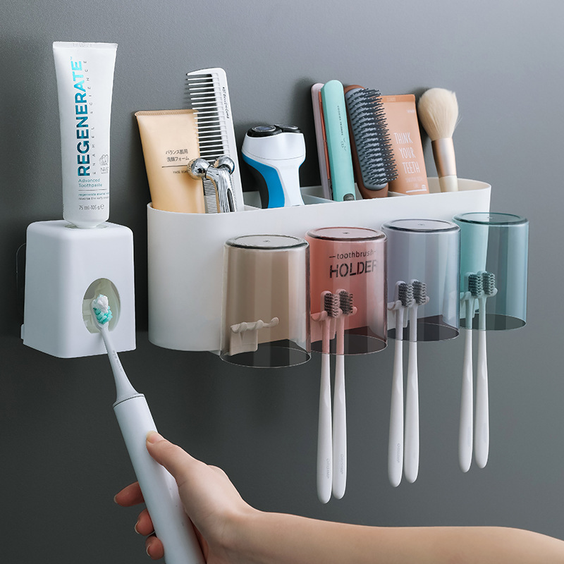 No-Drill Toothbrush Holder Set with Dispenser Cup 2