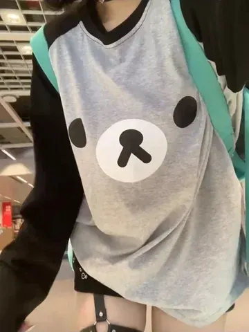 Deeptown Kawaii Anime Damen T-Shirts Übergröße Niedlich Japanisch
