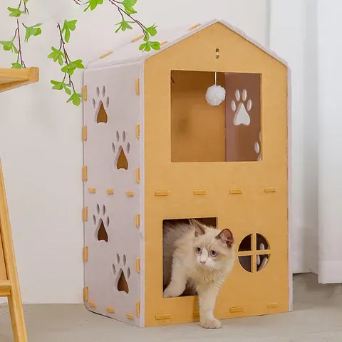 Felt Cat Tower with Pom-Poms 90 cm