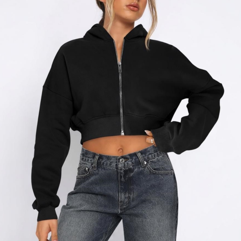 Blank Women's Fleece Lined Zip up Hoodie With 2