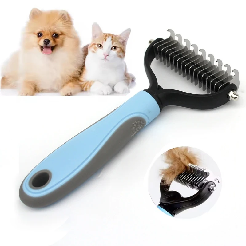2-in-1 Edelstahl-Tierhaarentfernungsbürste Hundehaar-Entferner Tierfell-Knotenentferner Welpen- und Katzenkamm Bürsten