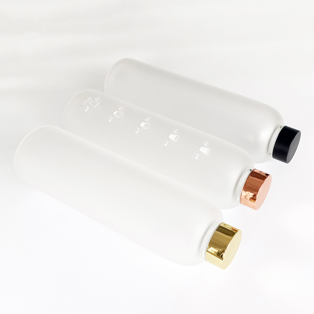 Frosted Glass Water Bottle with Time Markers 3