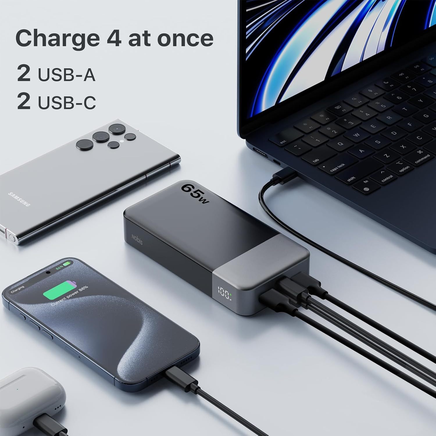 65W Laptop Power Bank 20000mAh Digital Display 4