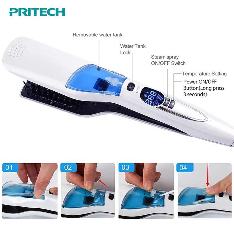 2-in-1 Steam Hair Straightener Brush 4