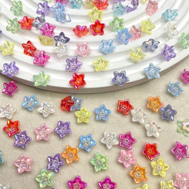 Mini Acrylic 5-Petal Flower Beads With Fine Gold 4