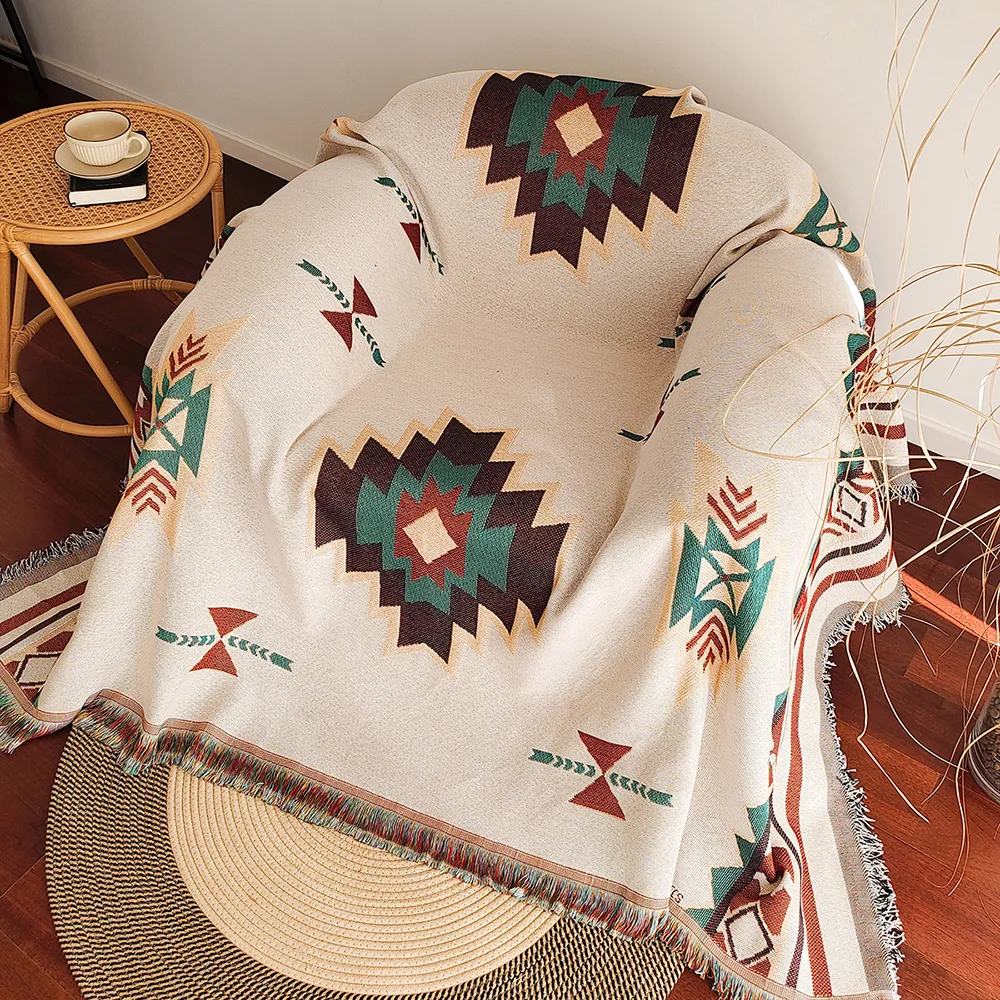 Aztekendecke Übergroße Boho-Überwurfdecke mit Fransen Geometrischer Südwest-Wandteppich Vintage-Überwurfdecken 3