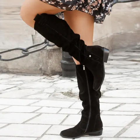 Low Heel Side Zipper High Women Boots