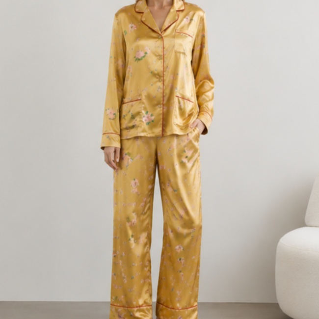 Long Sleeve Printed Silky Satin Pajama