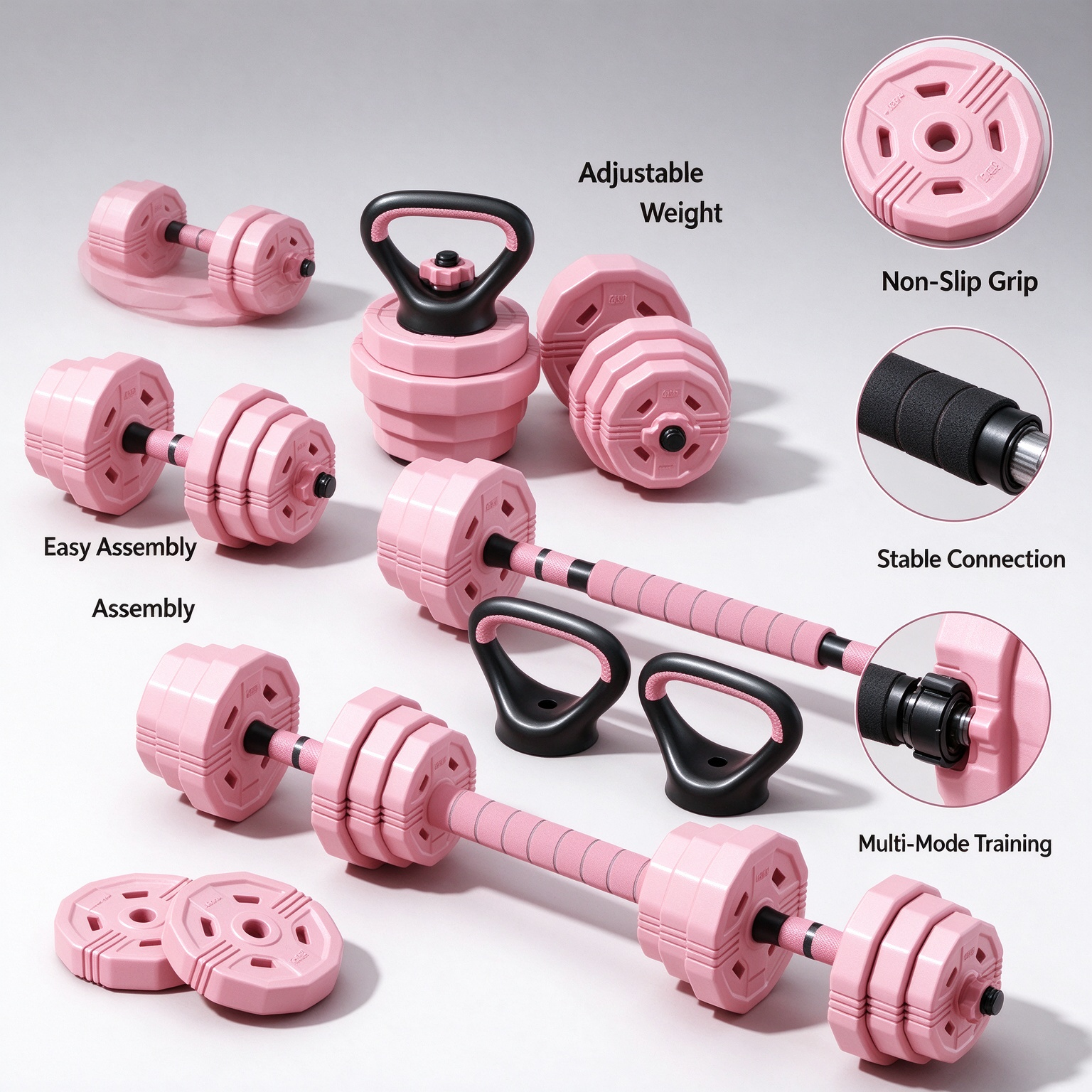 5 In 1 Adjustable Dumbbell Set Convertible To 3