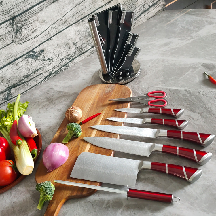 Red Stainless Kitchen Knife Set with Block 4