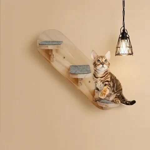 An der Wand Montierte Schwimmende Katzentreppenstufe aus Holz