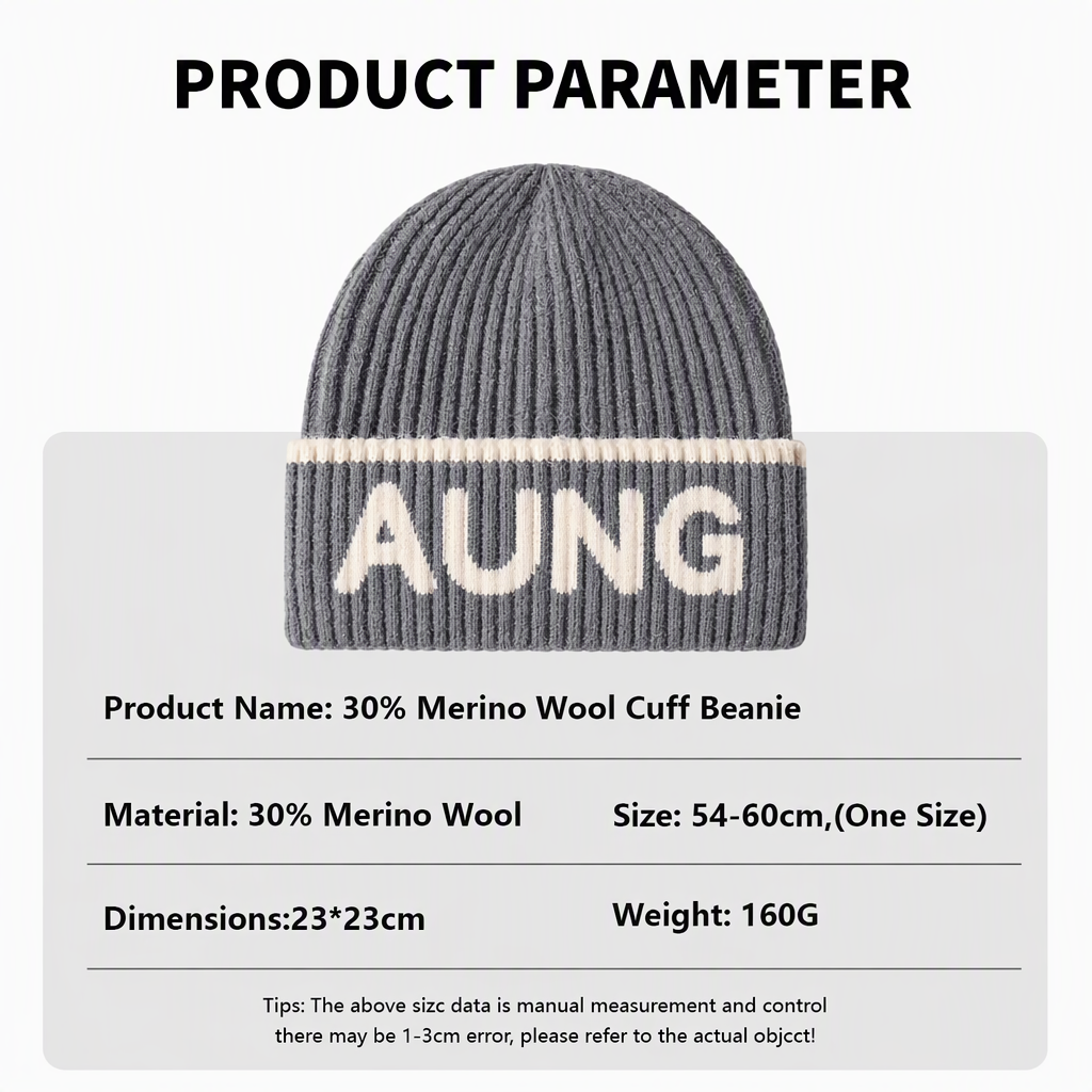Ribbed Merino Beanie with Letter Embroidery 3