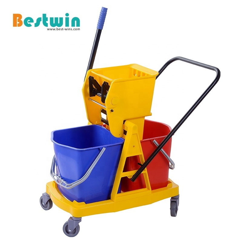 Plastic Double Mop Bucket Cleaning Trolley 2