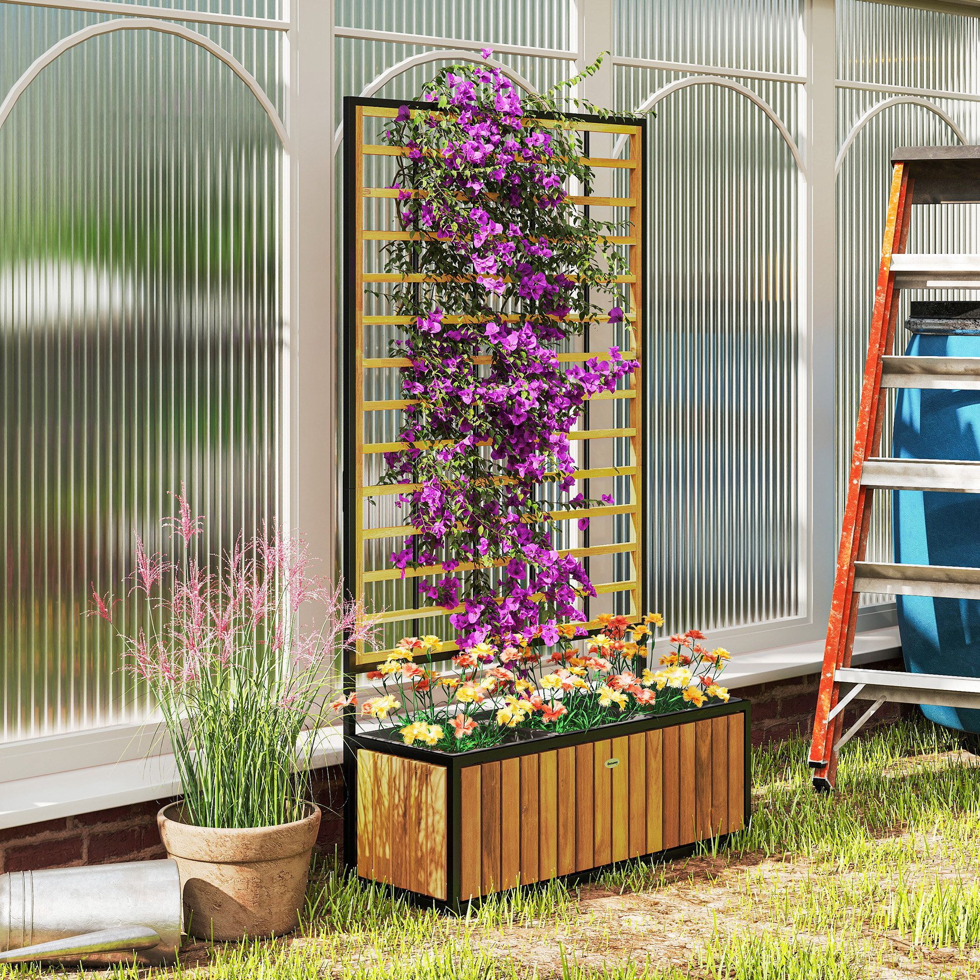 Square Teak Raised Garden Bed with Trellis 2