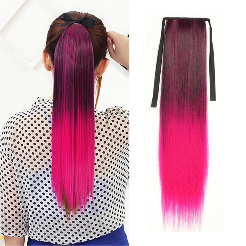 Jeedou Pferdeschwänze Regenbogen Bunte Ombre Farbe Haarverlängerung Band