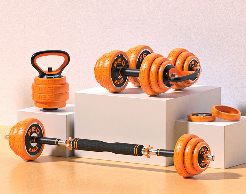 6 in 1 Adjustable 40KG Rubber Dumbbell Barbell