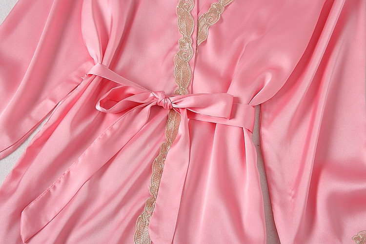 Damen Satin Pyjama 3-teilig mit Spitze 3