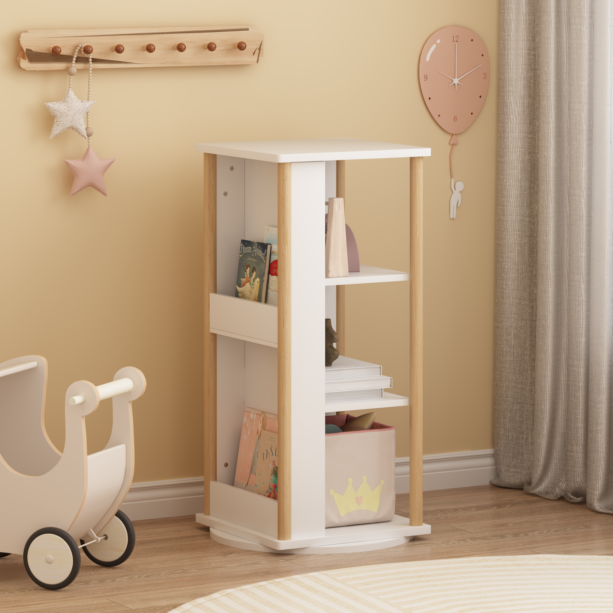 360° Rotating Kids Bookshelf With Chalkboard