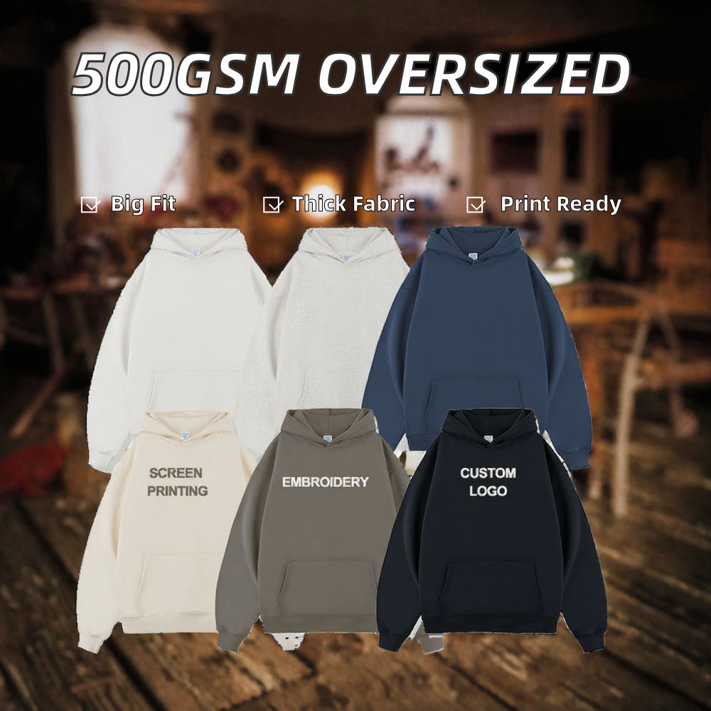Embossed Sweatshirt Hoodies Oversized Men's Blank Puff Print