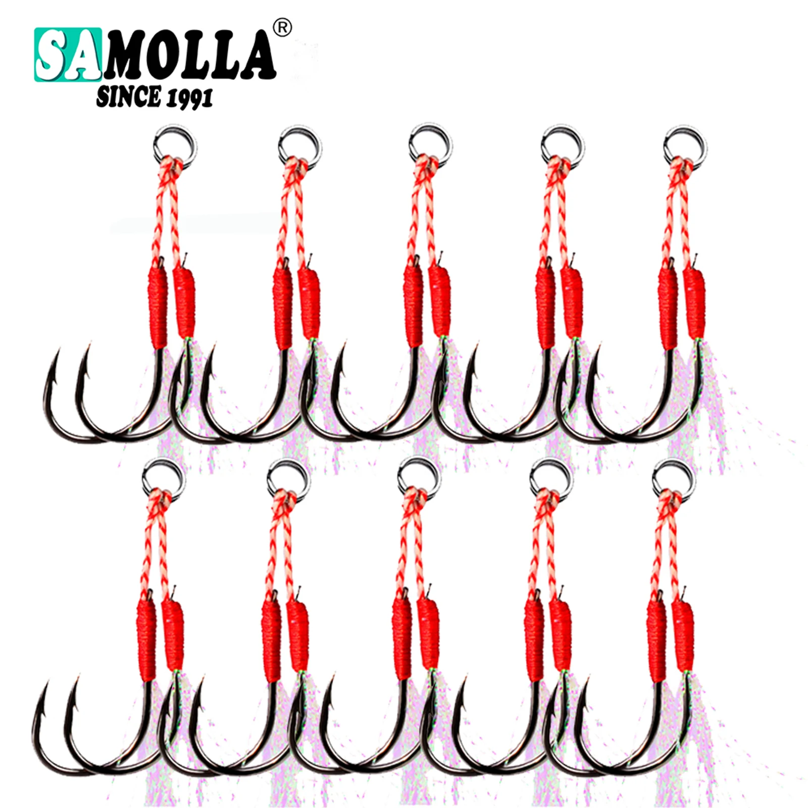 10 Pairs Double Jig Hooks High Carbon 4