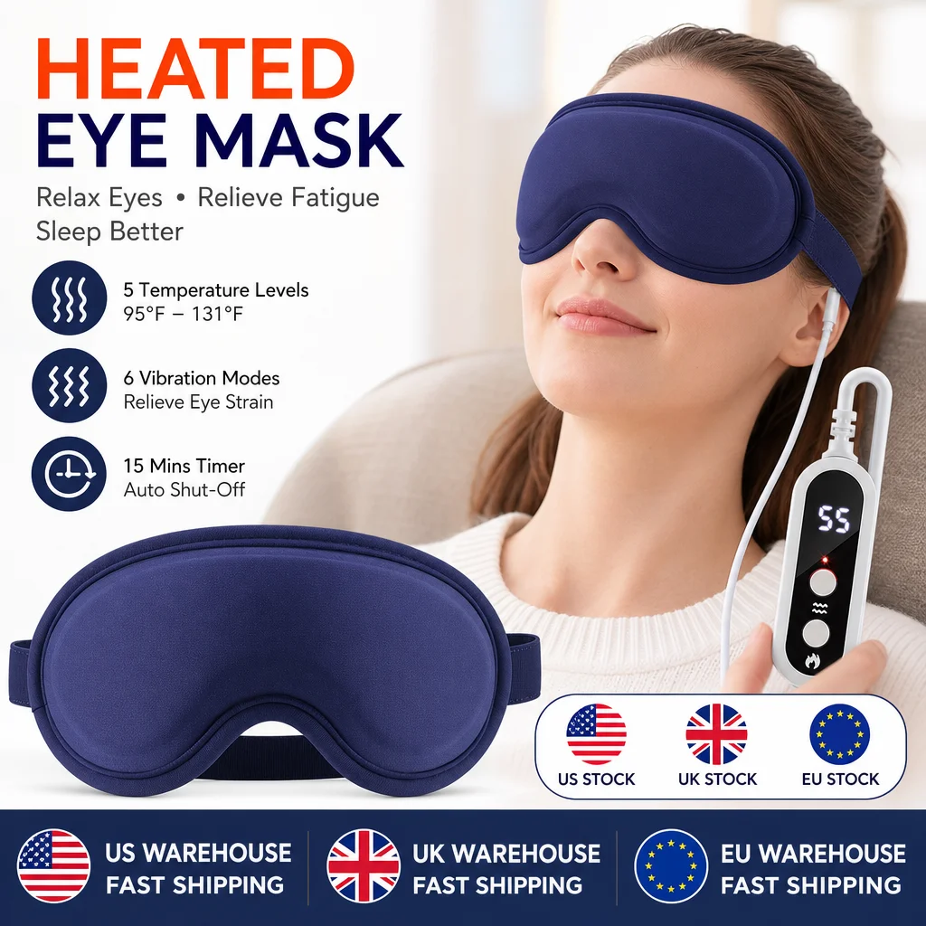 Beheizte Augenmassage-Maske 5 Temperaturstufen 6 Vibrationsintensitäten 3D-geformte Entspannungs-Schlafmaske