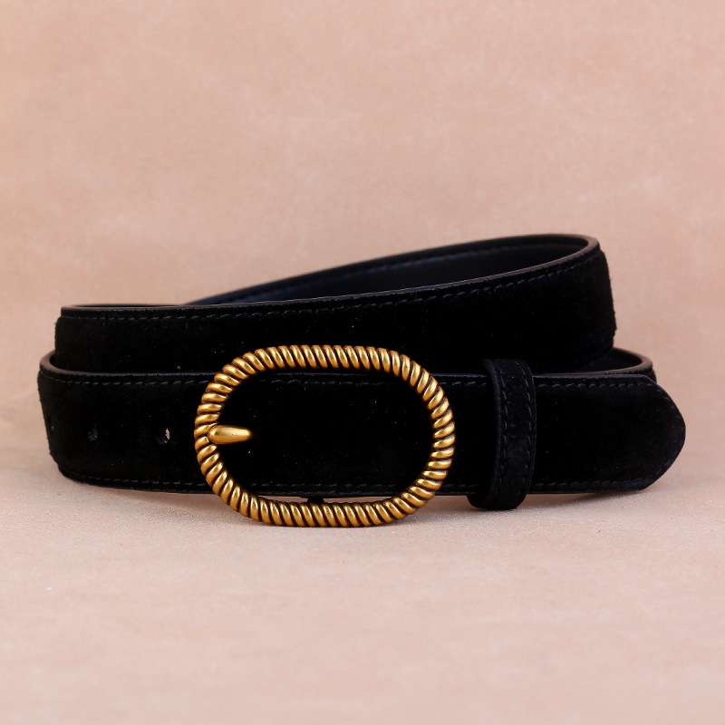 Elegant Black Suede Belt with Gold Buckle 2