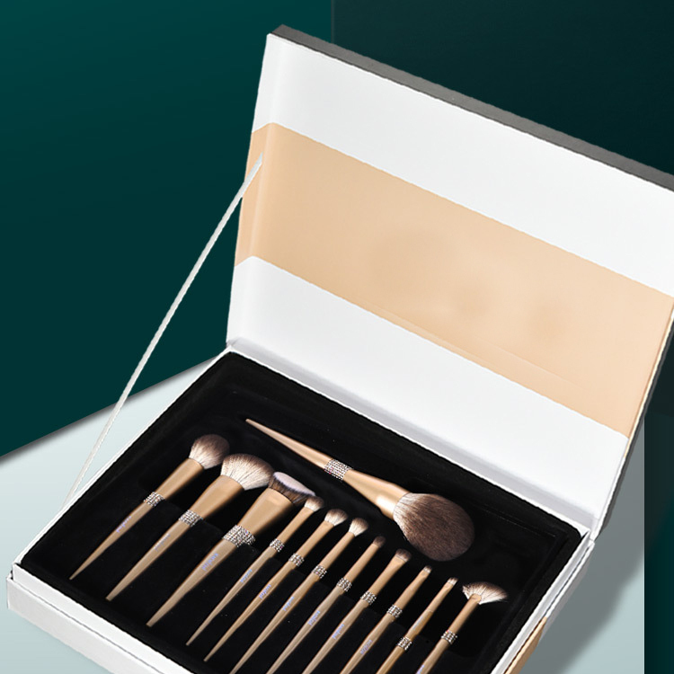 12-teiliges Champagner-Gold Make-up-Pinselset mit Kristall