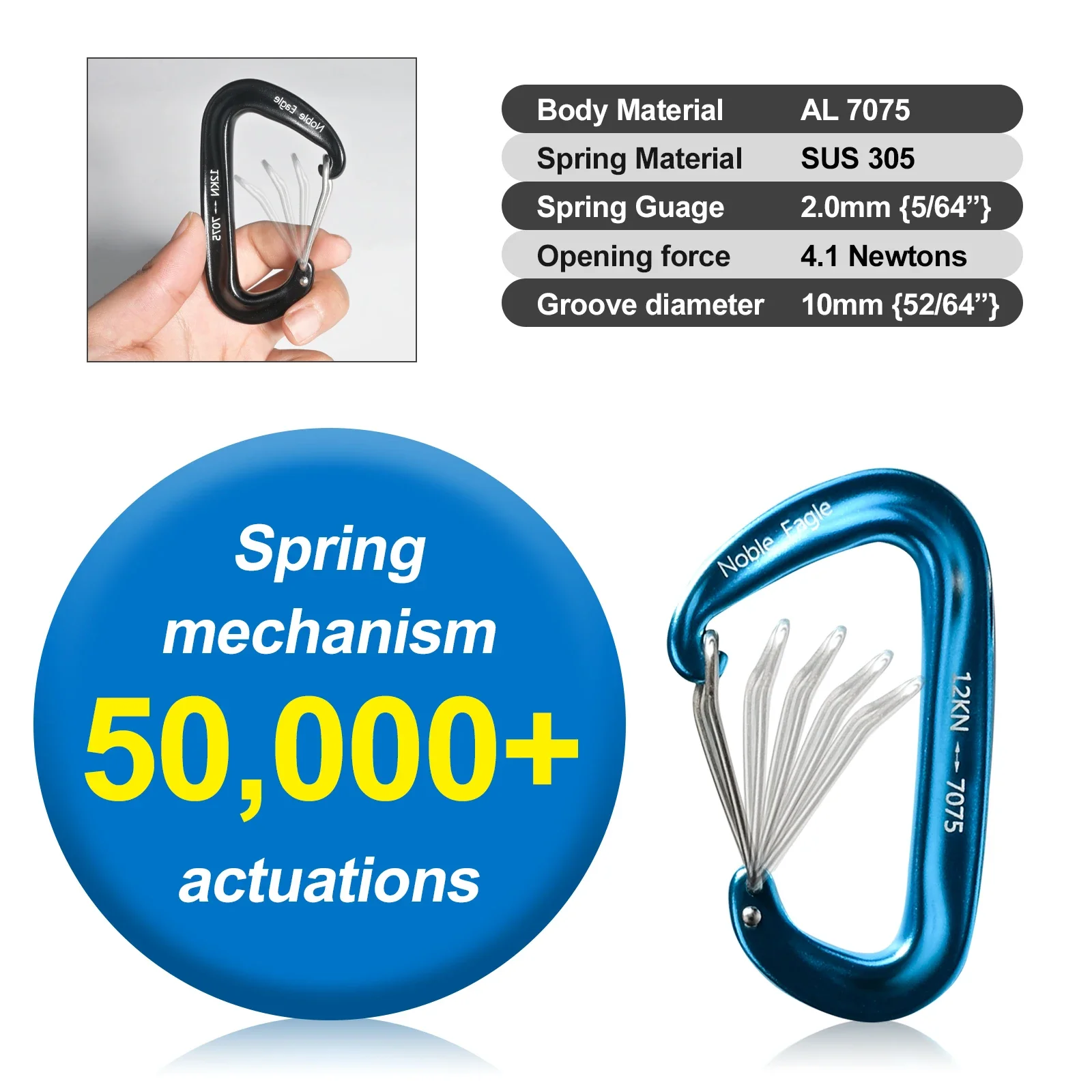 6PCS 12kN Aluminium D Ring Karabiner Heavy Duty 2