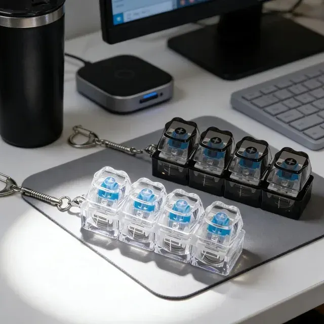4Keys Beleuchteter Mechanischer Tastatur-Schlüsselanhänger Anti-Stress-Tastenkappe für Büro Zuhause 4