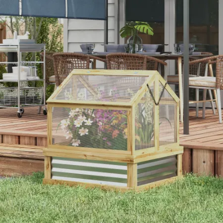 Raised Garden Flower Bed Kit With Greenhouse Wooden 2
