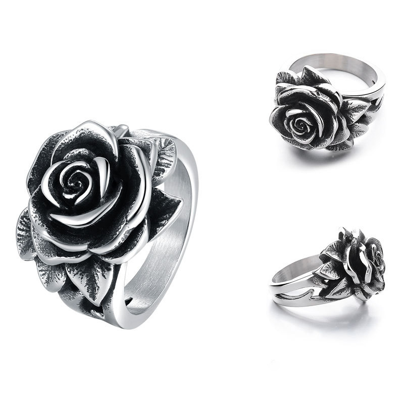 Vintage Titan Ring mit Gemstein-Kamelie
