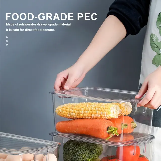 Transparent Food Storage Bin PET Refrigerator Organizer Fresh 3