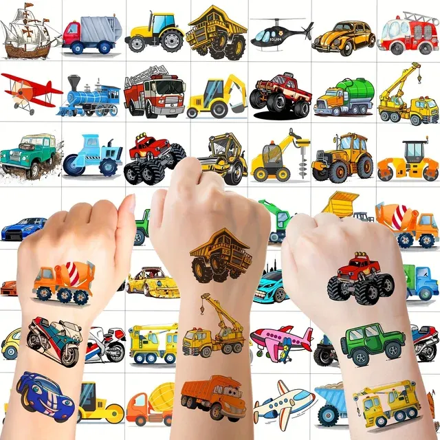 Kids Construction Vehicle Temporary Tattoos, 50 Pack 2